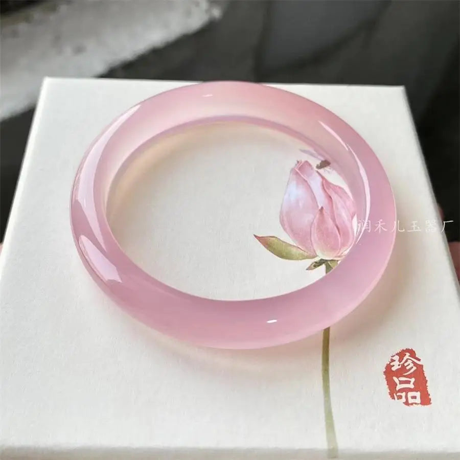High ice cherry blossom powder chalcedony bracelet ice transparent powder agate jade bracelet pink agate chalcedony fine