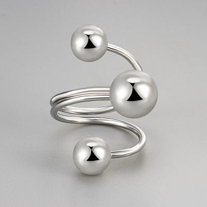 925 Sterling Silver Rings For Women Vintage Handmade Adjustable Gold Ball Ring Fashion Band Female Bijoux Gift