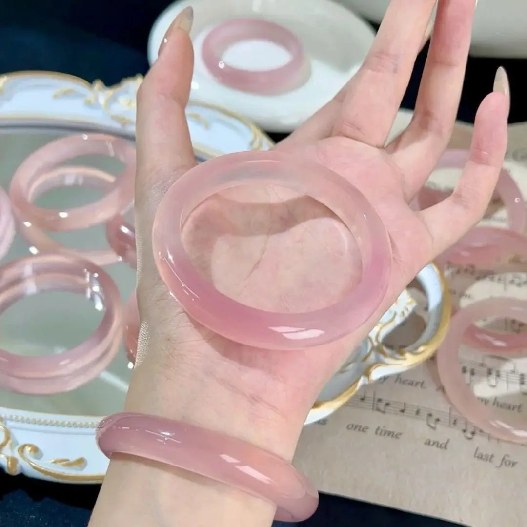 High ice cherry blossom powder chalcedony bracelet ice transparent powder agate jade bracelet pink agate chalcedony fine