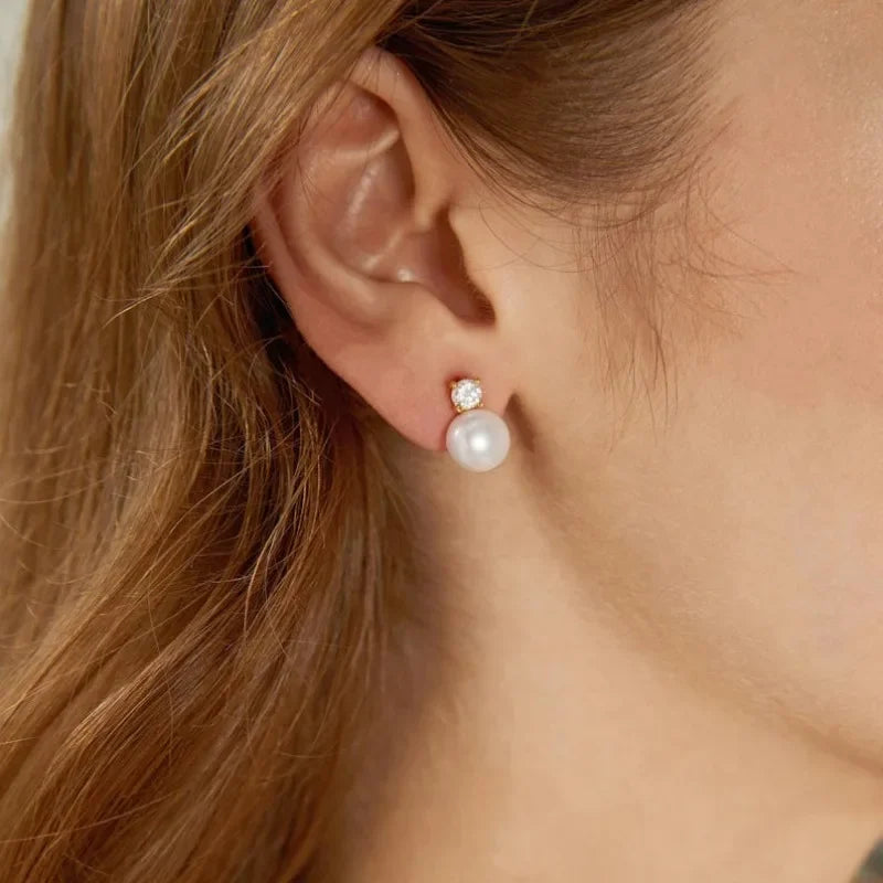 7-8mm Natural Freshwater Pearl Stud Earrings for Women Dainty Crystal Pearl Earrings Jewelry Gift 2025 New Arrivals