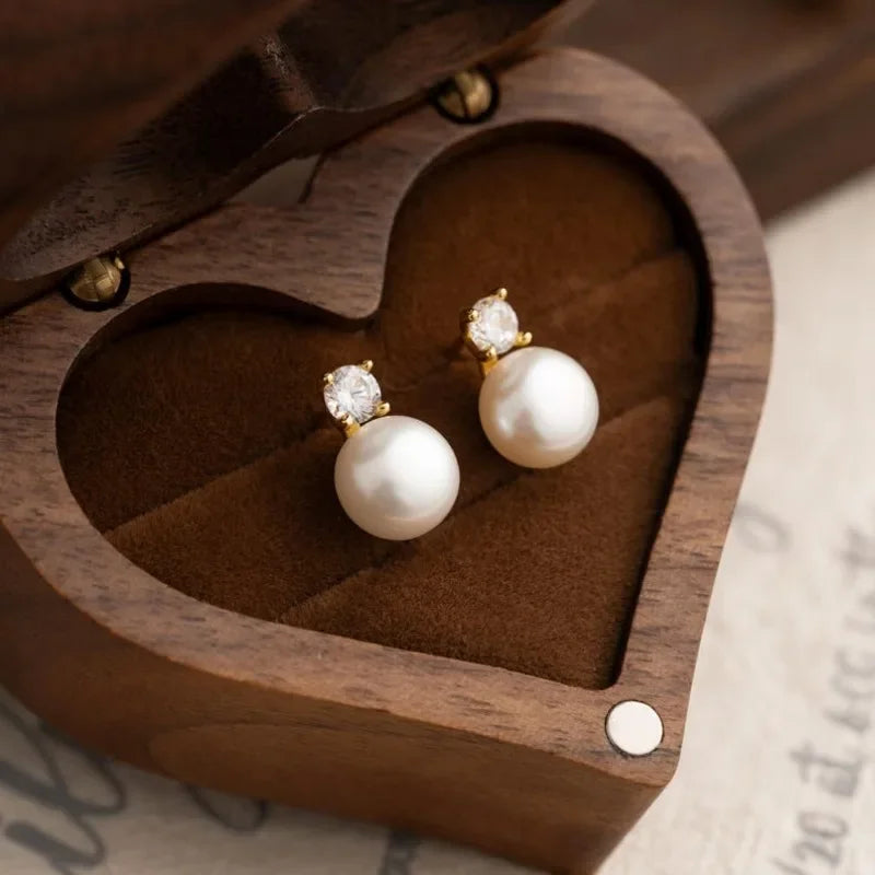 7-8mm Natural Freshwater Pearl Stud Earrings for Women Dainty Crystal Pearl Earrings Jewelry Gift 2025 New Arrivals