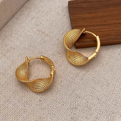 Real 925 Sterling Silver Distorted Wrinkled Round Hoop Earrings for Women Minimalist Trendy Fine Jewelry Personality Accessories