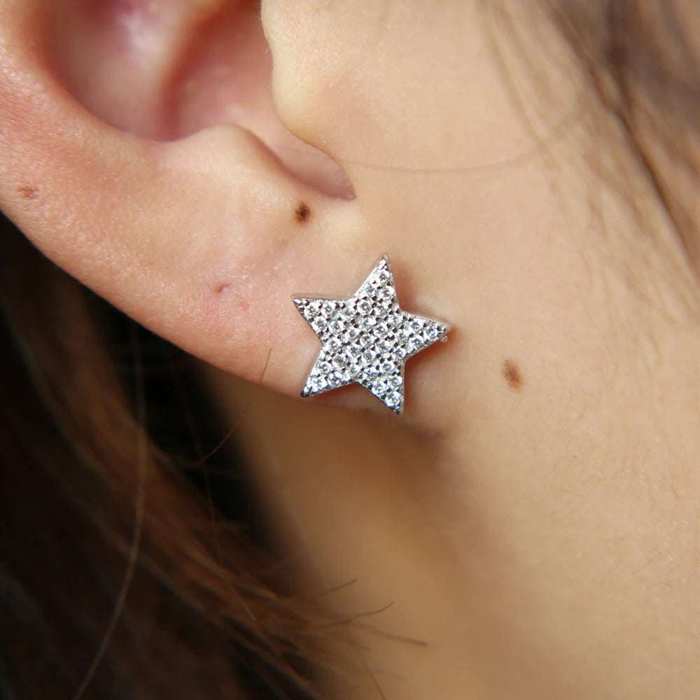 100% 925 Sterling Silver one Star Stud Earrings For Women paved CZ Prevent Allergy Brincos pendientes mujer moda 2019 Brincos